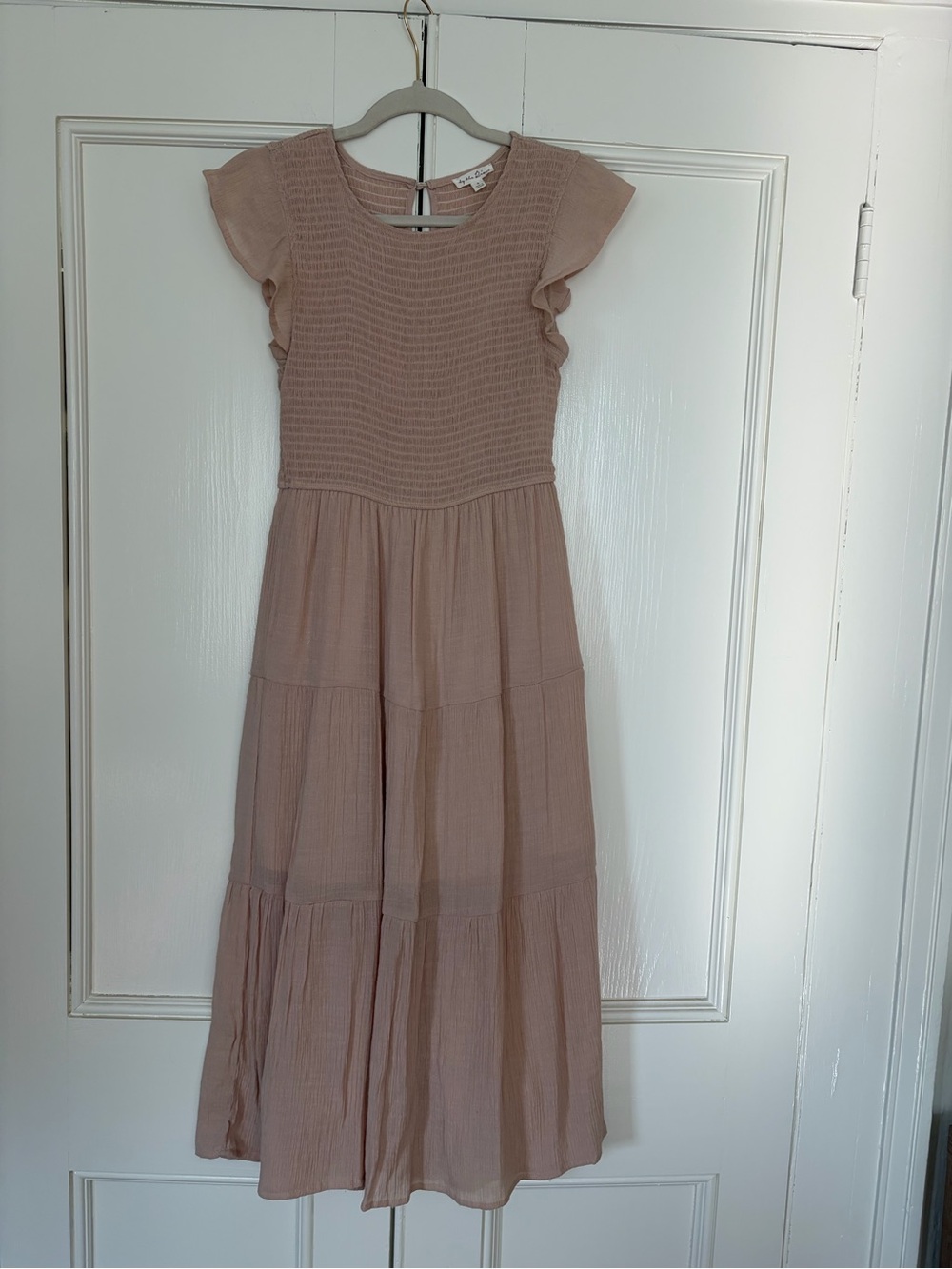 Smocked Ruffle Sleeve Midi Dress - Blush/Cream